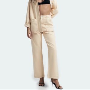 Zara cream high waist wide leg pants/ jeans size US M